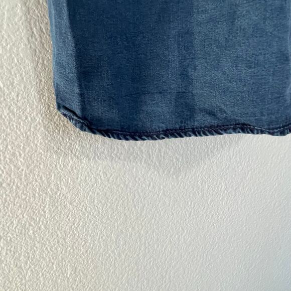 H&M Women Blue Denim Shift Dress Chambray Short Sleeve V-Neck Tunic Girly Size 4 - Picture 8 of 8